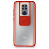 BSSM Xiaomi Redmi Note 9 Palm Buzlu Kamera Sürgülü Silikon Kırmızı Kılıf
