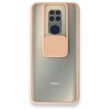 BSSM Xiaomi Redmi Note 9 Palm Buzlu Kamera Sürgülü Silikon Pembe Kılıf