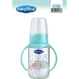 BT080 Kulplu Cam Biberon 125 ml Yeşil, Güvenli ve Şık Tasarım - Ahşap