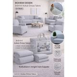 BTF HOME Bohem Desen gri Lastikli Koltuk Örtüsü 3+3+1+1 Takımı | Esnek Lastikli Koltuk Örtüsü