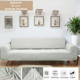 Btf Home Jakarlı 3 Kişilik Lastikli Koltuk Kılıfı Çekyat Koltuk Örtüsü Streç Esnek Kanepe Kılıfı - 180 x 230 cm - Gri - Beyaz