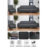 Btf Home Streç Lastikli Jakarlı 3 3 1 1 Koltuk Örtüsü Takımı| Kanepe Kılıfı| Çekyat Örtüsü| Koltuk Kılıfı - 230 x 180 cm - Antrasit