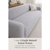 Btf Home Yumuşacık Welsoft Lastikli 3 Kişilik Koltuk Örtüsü Kaymaz Esnek ve Yıkanabilir Koltuk Kılıfı - 180 x 230 cm - Açık Gri