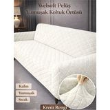 Btf Home Yumuşacık Welsoft Lastikli 3 Kişilik Koltuk Örtüsü Kaymaz Esnek ve Yıkanabilir Koltuk Kılıfı - 180 x 230 cm - Açık Krem