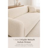 BTF HOME Yumuşacık Welsoft Lastikli 3 Kişilik Koltuk Örtüsü Kaymaz, Esnek Yıkanabilir Koltuk Kılıfı KREM RENGİ