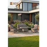 Btk Concept Açelya Rattan Bahçe Balkon Takımı 2+1+1+ Camlı Masa Gri