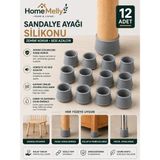 Btm Home 12’li Gri Silikon Masa & Sandalye Ayak Koruyucu – Kaydırmaz, Gürültü Önleyici, Parke Dostu