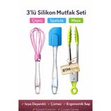 btm home 3’lü Silikon Mutfak Gereç Seti Maşa Spatula Çırpıcı Isıya Dayanıklı