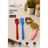 btm home 4’lü Silikon Mutfak Seti Spatula Fırça Pizza Ruleti Kalp Kurabiye Kalıbı