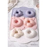 btm home Silikon 6 Gözlü Donut ve Çiçek Figürlü Kek/Muffin Kalıbı - Yapışmaz Fırın & Mikrodalga Uyumlu