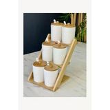 Btmhome 6 Lı Porselen Kaşıklı Baharat Takımı Bambu Standlı Set
