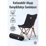 BTNES Ahşap Kamp Sandalyesi Taşınabilir Katlanabilir Bahçe ve Piknik Sandalyesi - Siyah