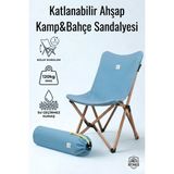 BTNES Ahşap Kamp Sandalyesi Taşınabilir Katlanabilir Bahçe ve Piknik Sandalyesi - Turkuaz