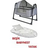Btrend Babynest Yatak ve Yastık+ Cep Hediyeli Sallanır Sepet Beşik Bebek Beşiği Hamak 2 Li Set - Gri