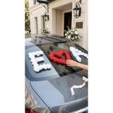 BTRENDY 2 Adet Harf+Kalp Lateks Çiçekli Arkası yapışkanlı Gelin Arabası Harfleri,Kapı,Cam Süsü Şık Aksesuar
