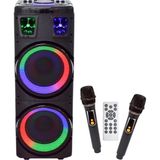 BTS-1708 200W Karaoke Ses Sistemi 2X10 Inç Rgb Efektli Party Box Mikrofonlu Bluetooth Hoparlör - Siyah