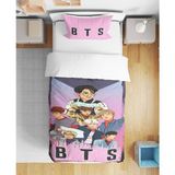 Bts 3D Dijital Baskılı Tek Kişilik Çarşafsız Genç Kız Çocuk Nevresim Takımı - Pembe - 160 x 220 cm