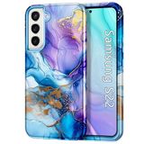Btscase Samsung Galaxy S22 5G Kılıf, Mermer Desen 3'ü 1 Arada Ağır Hizmet Darbeye Dayanıklı Tam Gövde Sağlam Sert PC+Yumuşak Silikon Düşürme Koruyucu Kadın Kız Kılıfı Samsung Galaxy S22 için, Mavi Mor