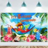 Bu 5 O' Saat Bir Yerde Yaz Arka Plan Tropikal Papağan Afiş Plaj Hawaii Dekorasyon Polyester Arka Plan Deniz Kokteylleri İçecekler Bar Parti Malzemeleri Tatil Fotoğraf Kabini Prop Kapalı Açık