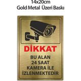 Bu Alan Kamera ile Izlenmektedir Metal Uyarı Tabelası 14X20CM – Isı Baskılı Dayanıklı Metal Levha, Güvenlik Kamera Uyarı Levhası - Altın - 14 x 20 cm