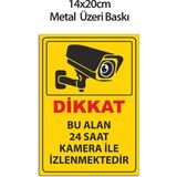 Bu Alan Kamera ile Izlenmektedir Metal Uyarı Tabelası 14X20CM – Isı Baskılı Dayanıklı Metal Levha, Güvenlik Kamera Uyarı Levhası - Beyaz - 14 x 20 cm