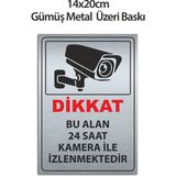Bu Alan Kamera ile Izlenmektedir Metal Uyarı Tabelası 14X20CM – Isı Baskılı Dayanıklı Metal Levha, Güvenlik Kamera Uyarı Levhası - Gümüş - 14 x 20 cm
