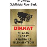Bu Alan Kamera ile Izlenmektedir Metal Uyarı Tabelası 21X29CM – Isı Baskılı Dayanıklı Metal Levha, Güvenlik Kamera Uyarı Levhası - Altın - 21 x 29 cm