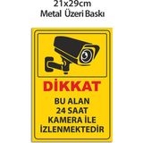 Bu Alan Kamera ile Izlenmektedir Metal Uyarı Tabelası 21X29CM – Isı Baskılı Dayanıklı Metal Levha, Güvenlik Kamera Uyarı Levhası - Beyaz - 21 x 29 cm