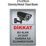 Bu Alan Kamera ile Izlenmektedir Metal Uyarı Tabelası 21X29CM – Isı Baskılı Dayanıklı Metal Levha, Güvenlik Kamera Uyarı Levhası - Gümüş - 21 x 29 cm