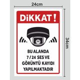 Bu Alanda 7/24 Ses ve Görüntü Kaydı Yapılmaktadır Tabela Levha 24X34 cm Polikarbon - 24 x 34 cm - 1 Adet - 24x34cm