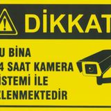 Bu Bina 24 Saat Kamera Sistemi ile İzlenmektedir, Alüminyum Levha Uyarı Tabelası, Sarı-Siyah