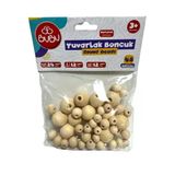 Bu-Bu 0.8Cm-1Cm-1.6Cm- Ahşap Naturel Renk Yuvarlak Boncuk Karışık Poşetli 48Li