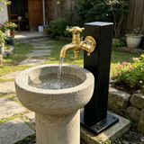 Bu Dikey Kare Bahçe Su Sütunu, Dış Mekan Musluk Su Musluğu Çift Çıkışlı Tıkaç, Dekoratif Su Çeşmesi Yard Hidrant Hortum Standı (Yuvarlak A, Yükseklik: 80 cm/31,5 inç)