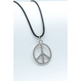 Bu Farklı Peace Barış İşareti Gümüş Kaplama Deri İp Kolye