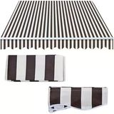 Bu Geri Çekilebilir Bahçe Tente - 300 gsm UV ve Suya Dayanıklı Polyester Güneş Şemsiyesi Veranda, Balkon, İç Kapılar için Fırfırlı (4,9 x 1,5 m, Kahverengi ve Beyaz Şeritler)