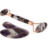Buba Life Ametist Doğal Taş Face Roller + Gua Sha Ikili Yüz Masajı Seti - Mor