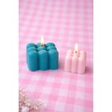 Bubble Mum | Minimal Kare Baloncuk Mum | El Yapımı Dekoratif Mum - Mavi - Beyaz - 2'li