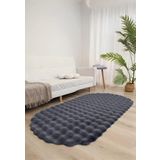 Bubble Oval Yumuşak Peluş Kaymaz Salon Oturma Odası Balkon Halısı Yolluk Antrasit