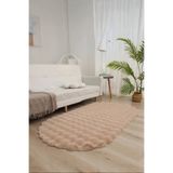 Bubble Oval Yumuşak Peluş Kaymaz Salon Oturma Odası Balkon Halısı Yolluk Bej 40 x 40