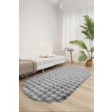 Bubble Oval Yumuşak Peluş Kaymaz Salon Oturma Odası Balkon Halısı Yolluk Gri 120 x 180