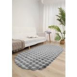 Bubble Oval Yumuşak Peluş Kaymaz Salon Oturma Odası Balkon Halısı Yolluk Gri