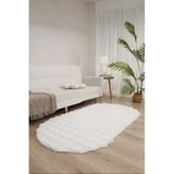 Bubble Oval Yumuşak Peluş Kaymaz Salon Oturma Odası Balkon Halısı Yolluk Krem 100 x 250