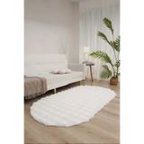 Bubble Oval Yumuşak Peluş Kaymaz Salon Oturma Odası Balkon Halısı Yolluk Krem 80 x 200
