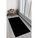 Bubble Tavşan Tüyü, Kaymaz Süet Taban, Süper Soft, Ultra Lüks, Yıkanabilir Halı, Siyah, 80 x 150