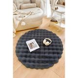 Bubble Yuvarlak Antrasit Uzun Tüylü Yumuşak Peluş Kaymaz Yıkanabilir Salon Oturma Odası Balkon Halı 60 x 60