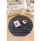 Bubble Yuvarlak Antrasit Uzun Tüylü Yumuşak Peluş Kaymaz Yıkanabilir Salon Oturma Odası Balkon Halı 80 x 80