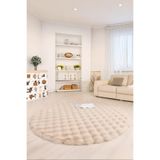 Bubble Yuvarlak Bej Uzun Tüylü Yumuşak Peluş Kaymaz Yıkanabilir Salon Oturma Odası Balkon Halısı 100 x 100