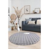 Bubble Yuvarlak Gri Uzun Tüylü Yumuşak Peluş Kaymaz Yıkanabilir Salon Oturma Odası Balkon Halısı 200 x 200