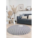 Bubble Yuvarlak Gri Uzun Tüylü Yumuşak Peluş Kaymaz Yıkanabilir Salon Oturma Odası Balkon Halısı 80 x 80