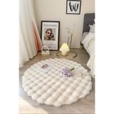 Bubble Yuvarlak Krem Uzun Tüylü Yumuşak Peluş Kaymaz Yıkanabilir Salon Oturma Odası Balkon Halı 100 x 100